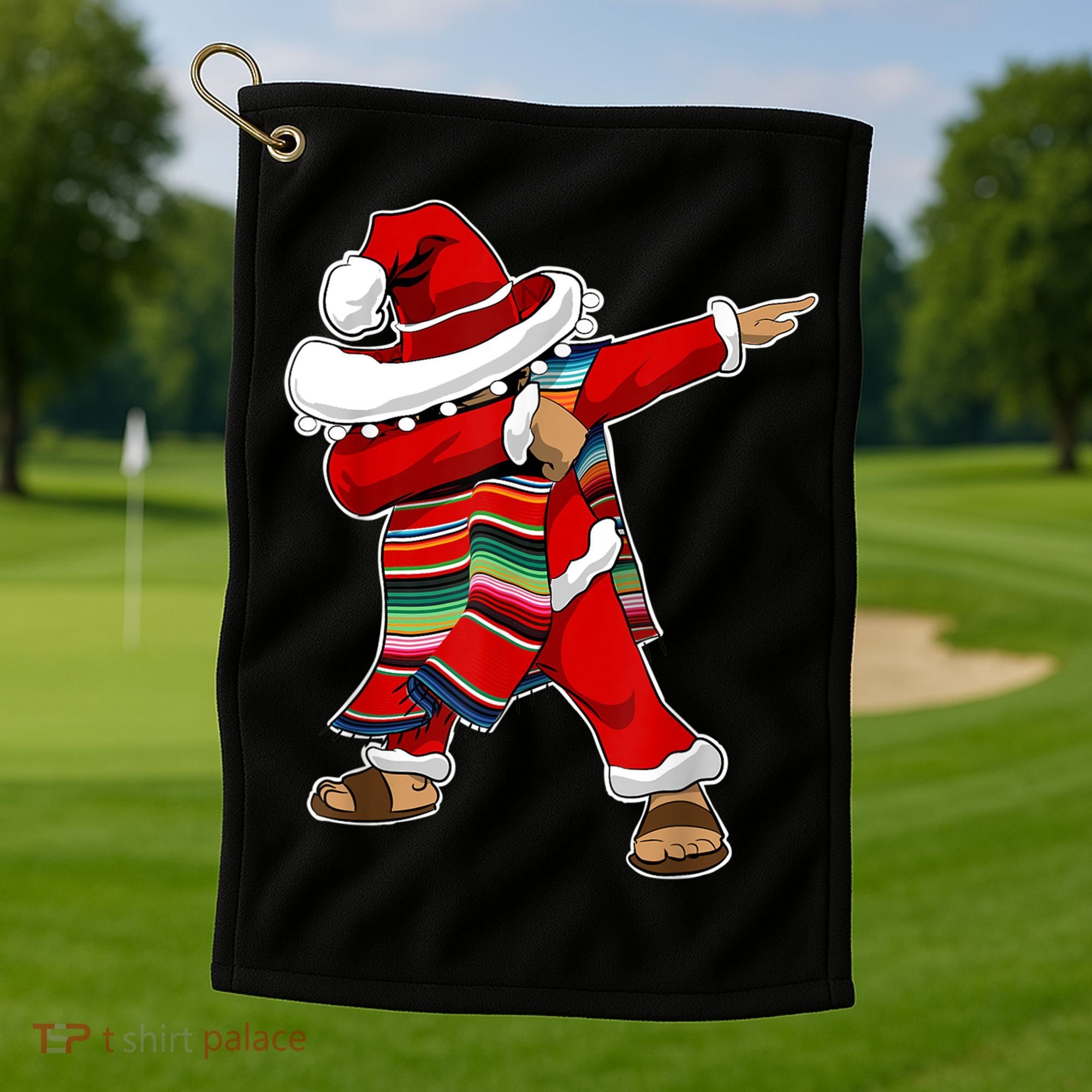 Christmas Sombrero Dabbing Mexican Serape Poncho Santa TShirt Golf Towel