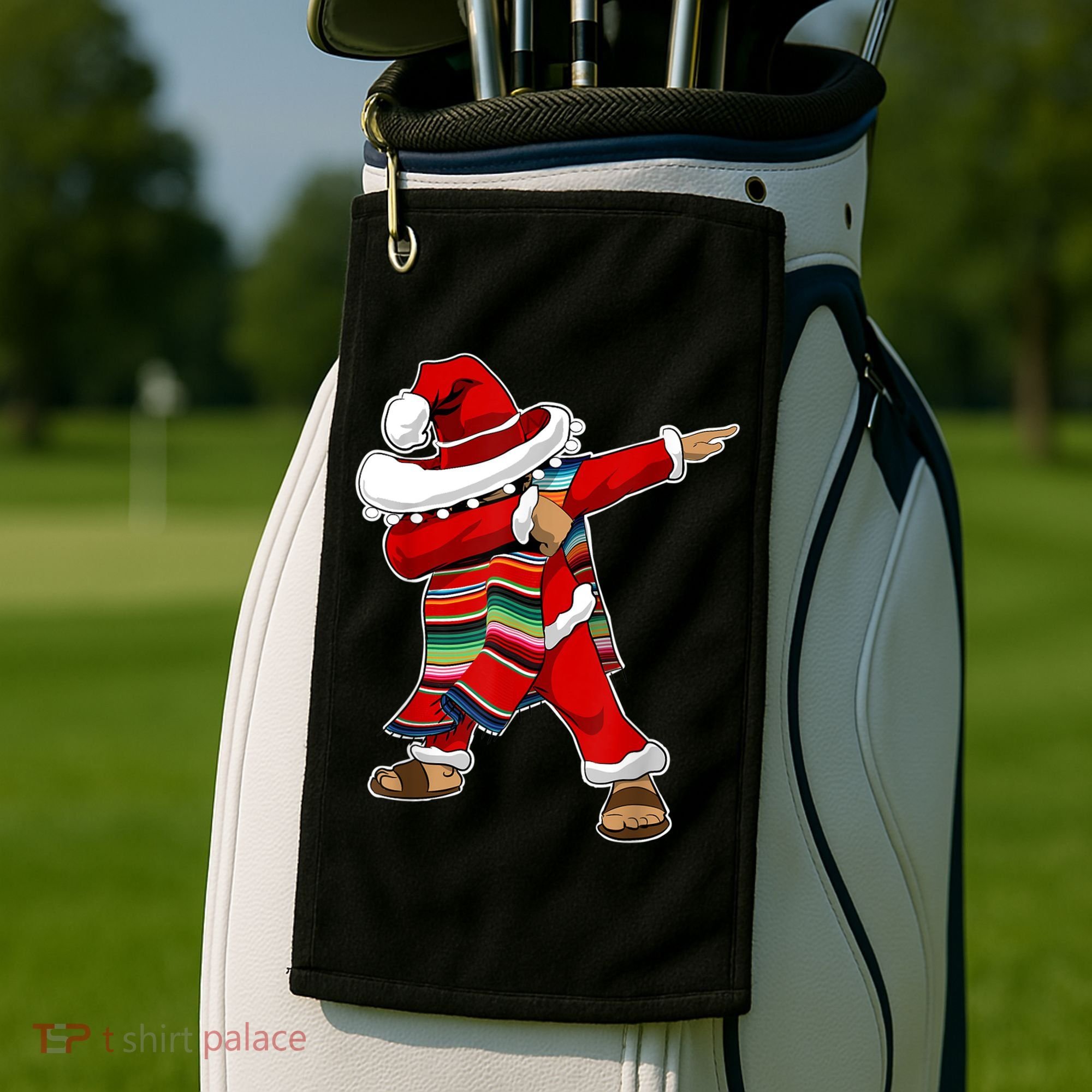 Christmas Sombrero Dabbing Mexican Serape Poncho Santa TShirt Golf Towel