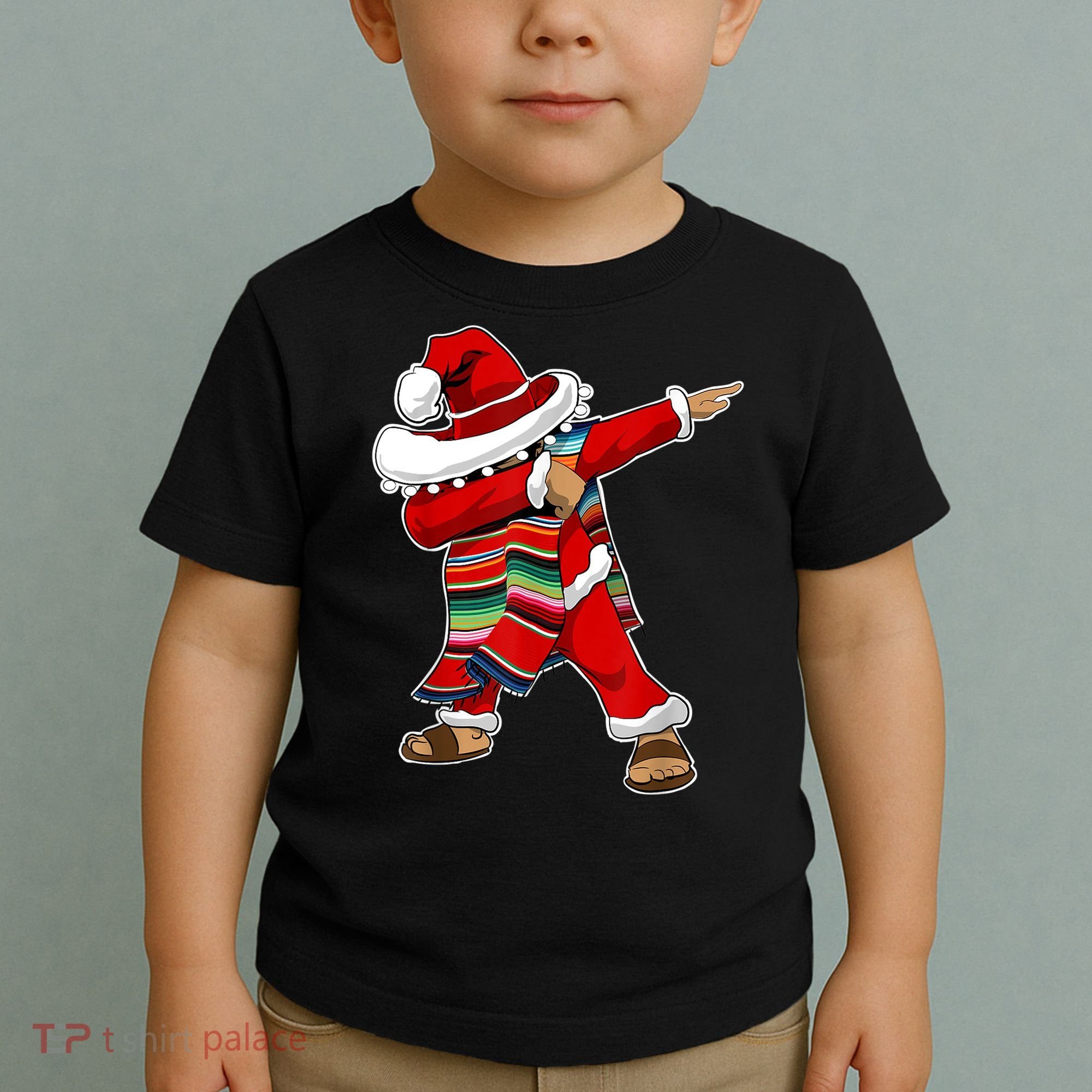 Christmas Sombrero Dabbing Mexican Serape Poncho Santa TShirt Toddler T-Shirt