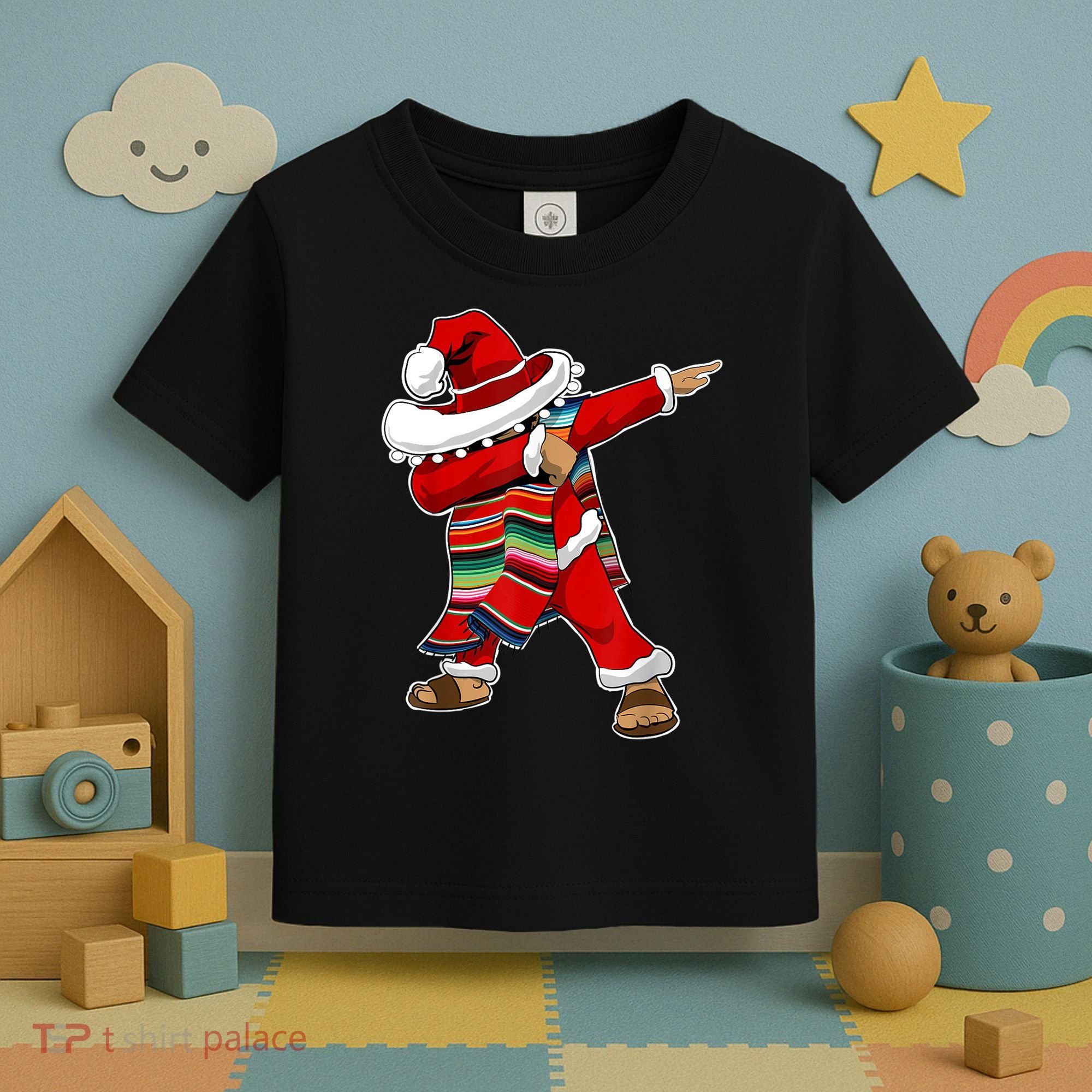 Christmas Sombrero Dabbing Mexican Serape Poncho Santa TShirt Toddler T-Shirt
