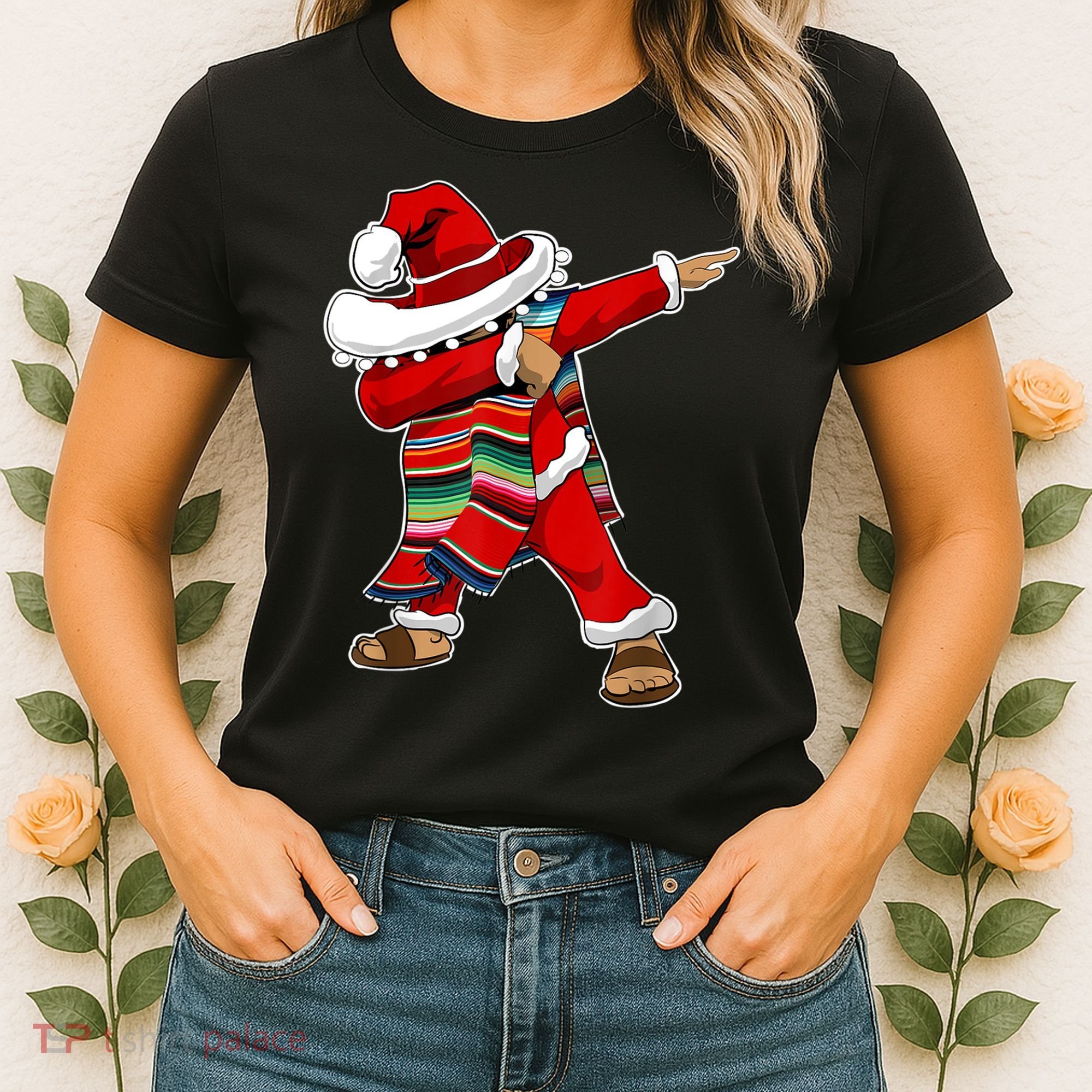 Christmas Sombrero Dabbing Mexican Serape Poncho Santa TShirt Women's T-Shirt