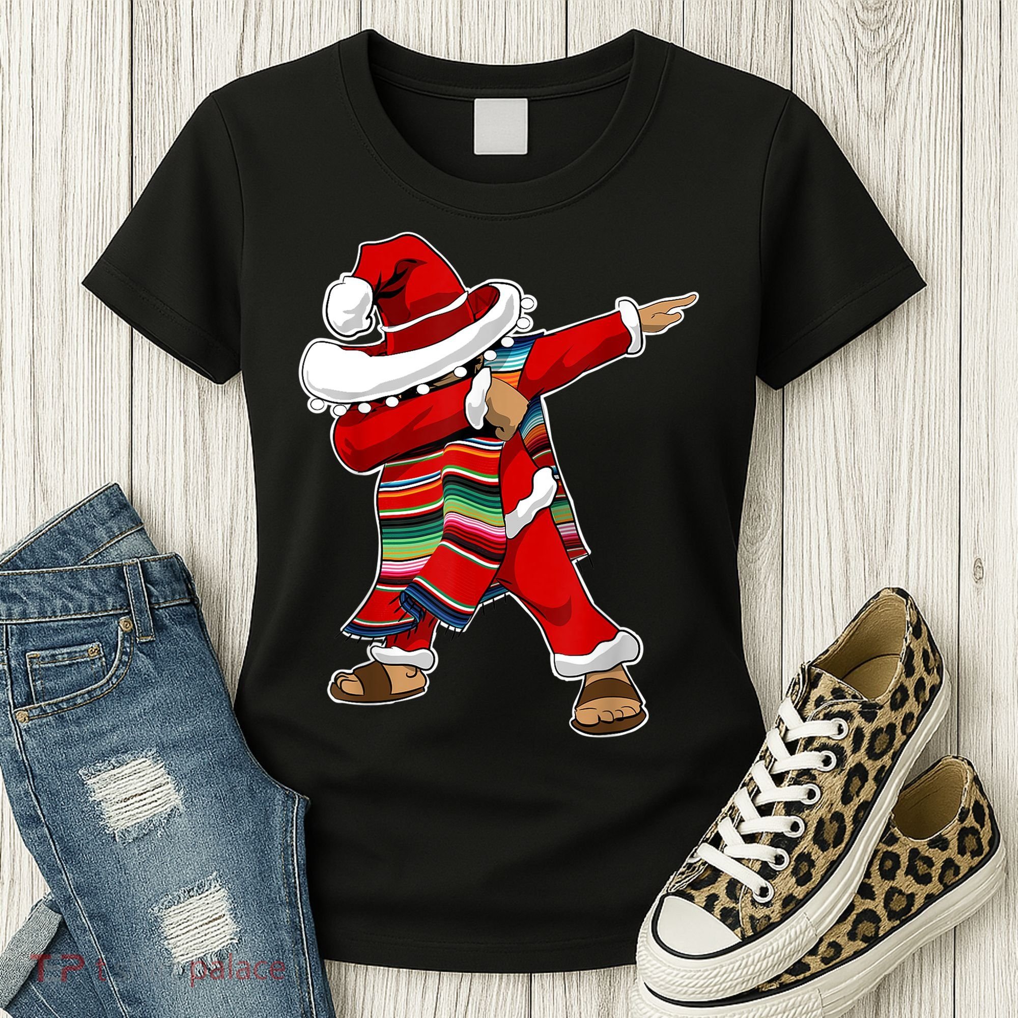 Christmas Sombrero Dabbing Mexican Serape Poncho Santa TShirt Women's T-Shirt