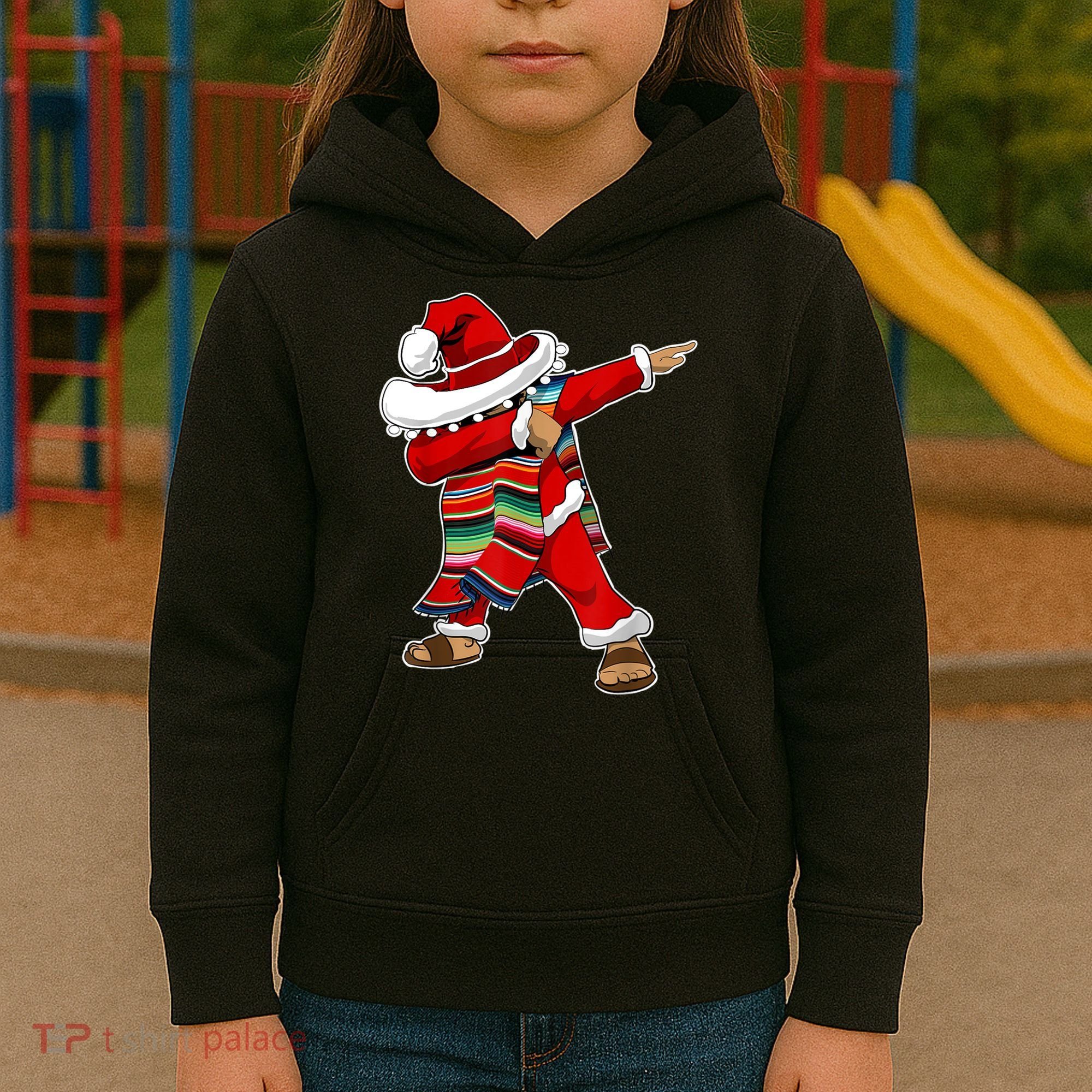 Christmas Sombrero Dabbing Mexican Serape Poncho Santa TShirt Kids Hoodie