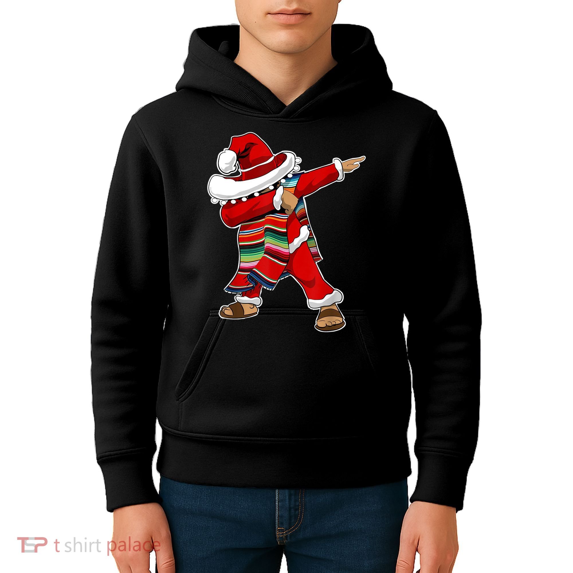 Christmas Sombrero Dabbing Mexican Serape Poncho Santa TShirt Kids Hoodie