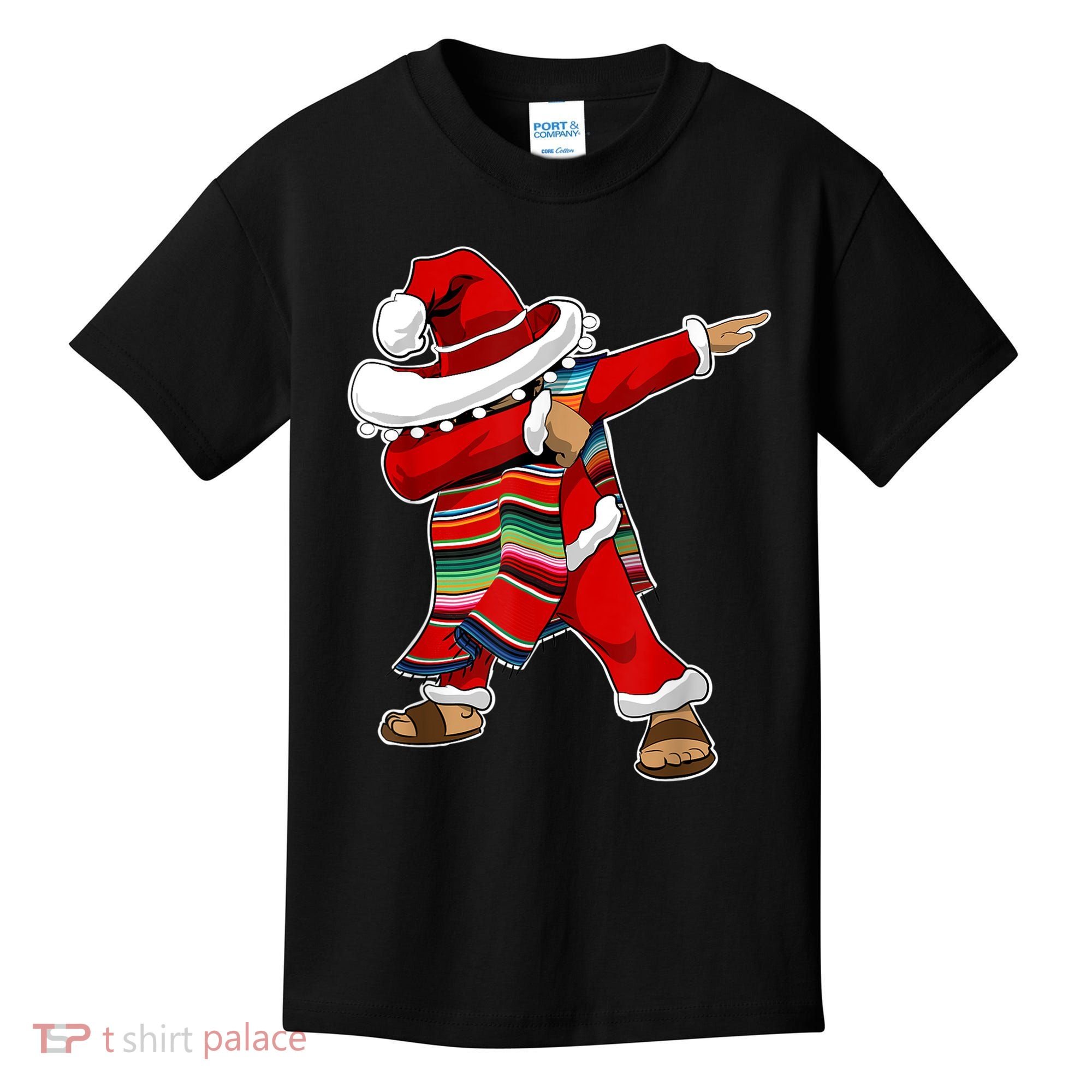 Christmas Sombrero Dabbing Mexican Serape Poncho Santa TShirt Kids T-Shirt