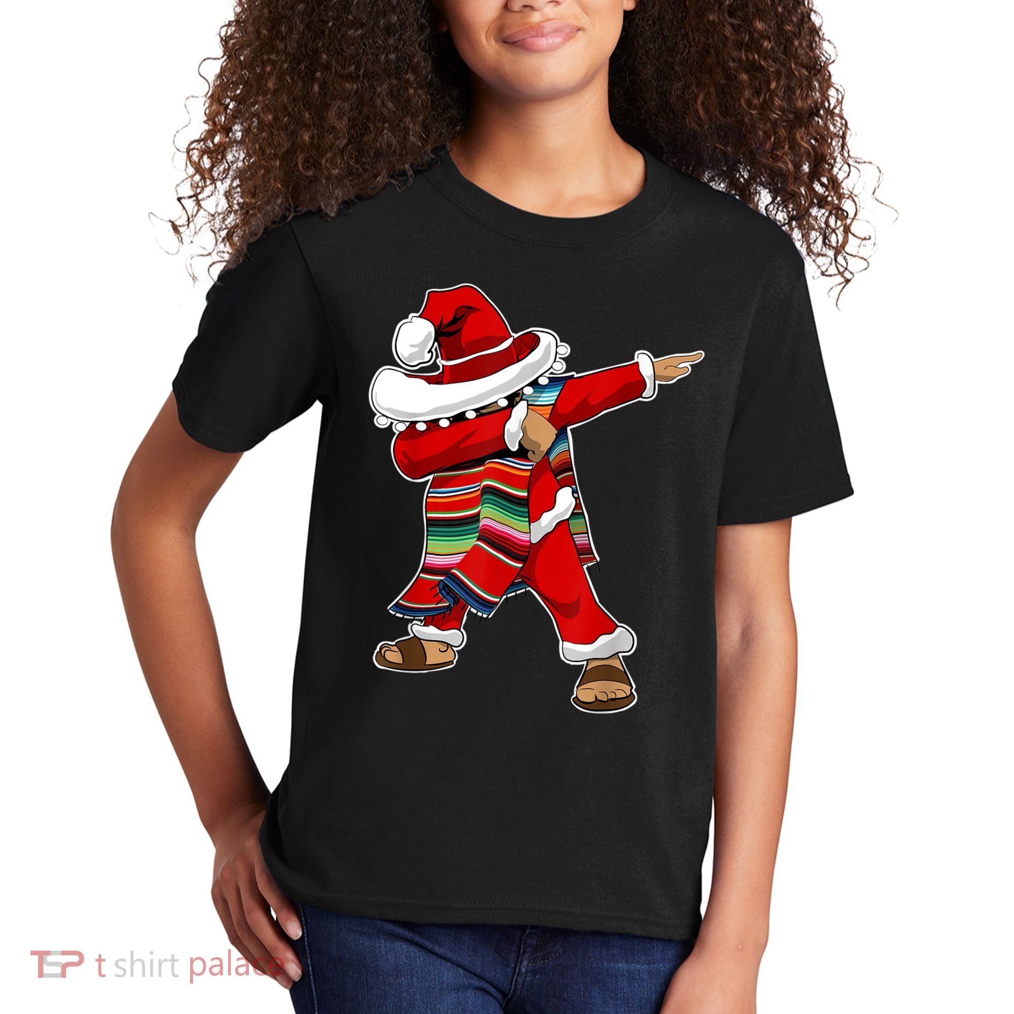 Christmas Sombrero Dabbing Mexican Serape Poncho Santa TShirt Kids T-Shirt