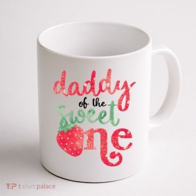 Cute Strawberry Daddy Of The Sweet One Coffee Mug back