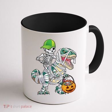 Cool Skeleton Dinosaur Halloween Trick Or Treat Coffee Mug back