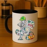 Cool Skeleton Dinosaur Halloween Trick Or Treat Coffee Mug thumb 4