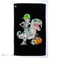 Cool Skeleton Dinosaur Halloween Trick Or Treat Golf Towel thumb 0