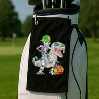 Cool Skeleton Dinosaur Halloween Trick Or Treat Golf Towel thumb 2
