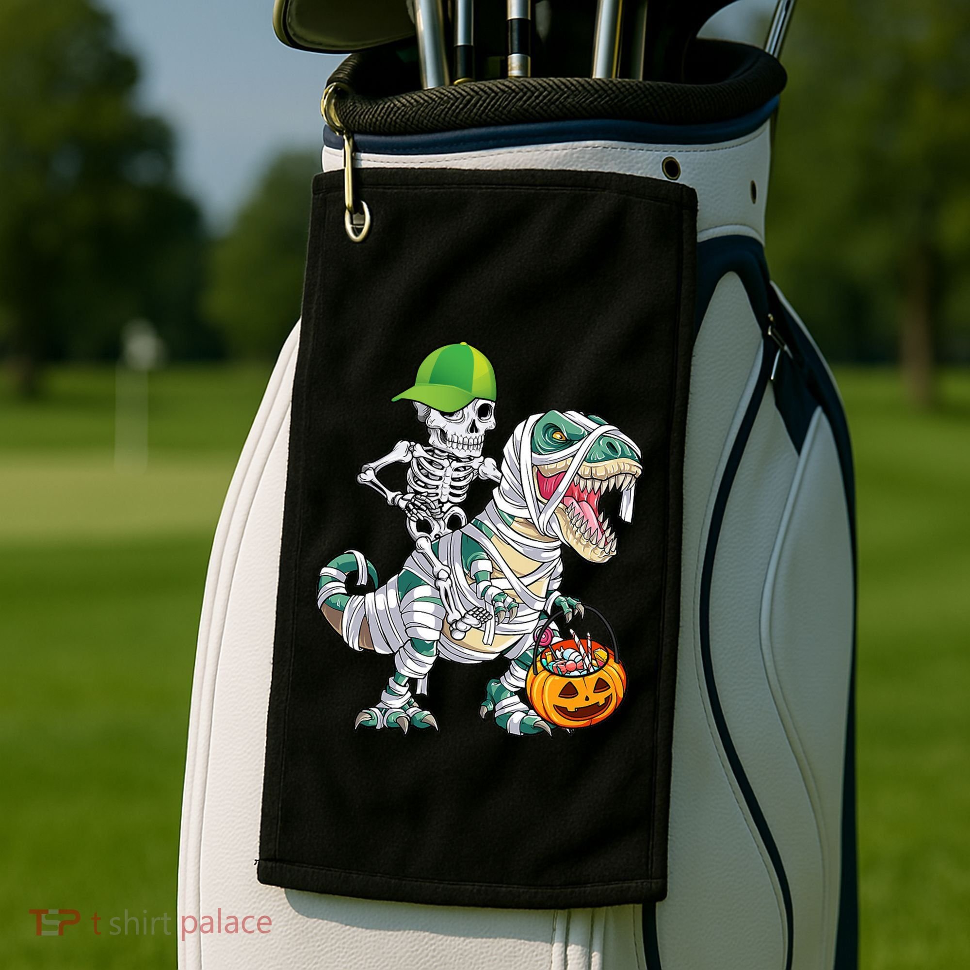 Cool Skeleton Dinosaur Halloween Trick Or Treat Golf Towel