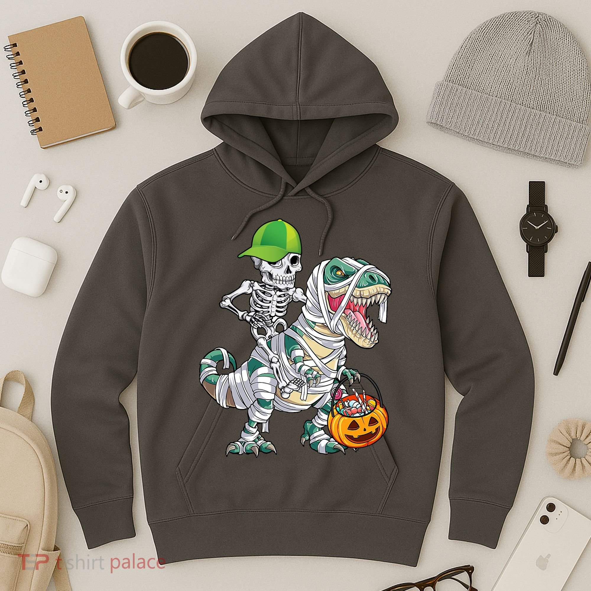 Cool Skeleton Dinosaur Halloween Trick Or Treat Hoodie