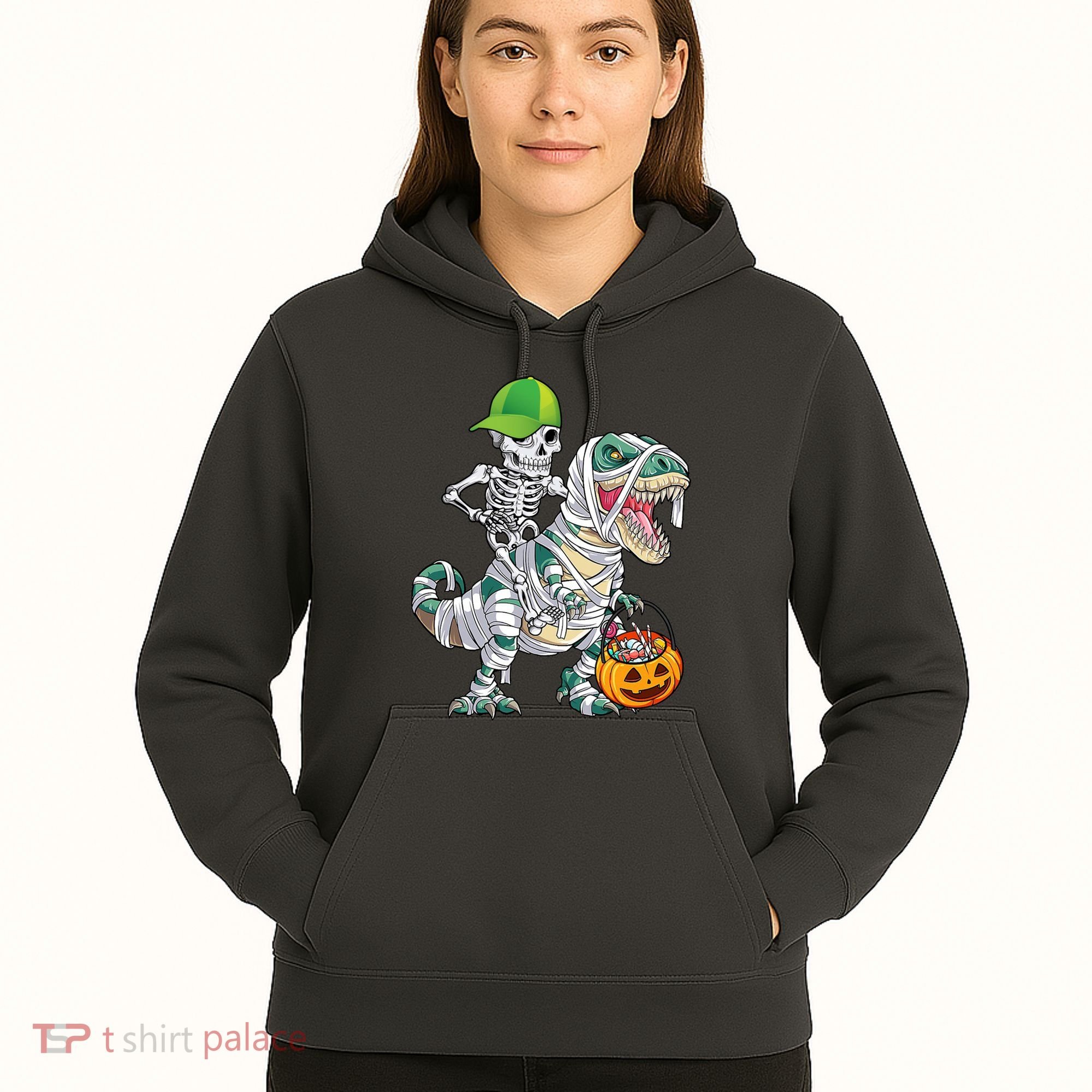 Cool Skeleton Dinosaur Halloween Trick Or Treat Hoodie