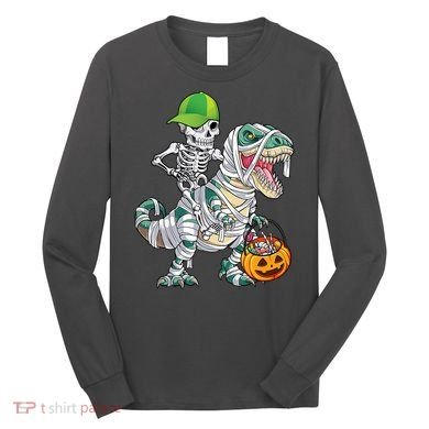 Cool Skeleton Dinosaur Halloween Trick Or Treat Long Sleeve Shirt