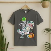 Cool Skeleton Dinosaur Halloween Trick Or Treat T-Shirt thumb 2