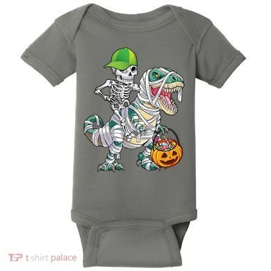 Cool Skeleton Dinosaur Halloween Trick Or Treat Baby Bodysuit