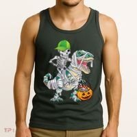 Cool Skeleton Dinosaur Halloween Trick Or Treat Tank Top thumb 3