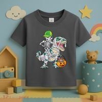 Cool Skeleton Dinosaur Halloween Trick Or Treat Toddler T-Shirt thumb 3