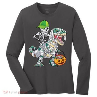 Cool Skeleton Dinosaur Halloween Trick Or Treat Women's Long Sleeve Shirt