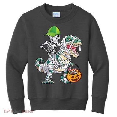 Cool Skeleton Dinosaur Halloween Trick Or Treat Kids Sweatshirt