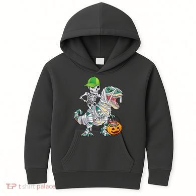 Cool Skeleton Dinosaur Halloween Trick Or Treat Kids Hoodie