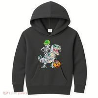 Cool Skeleton Dinosaur Halloween Trick Or Treat Kids Hoodie thumb 0