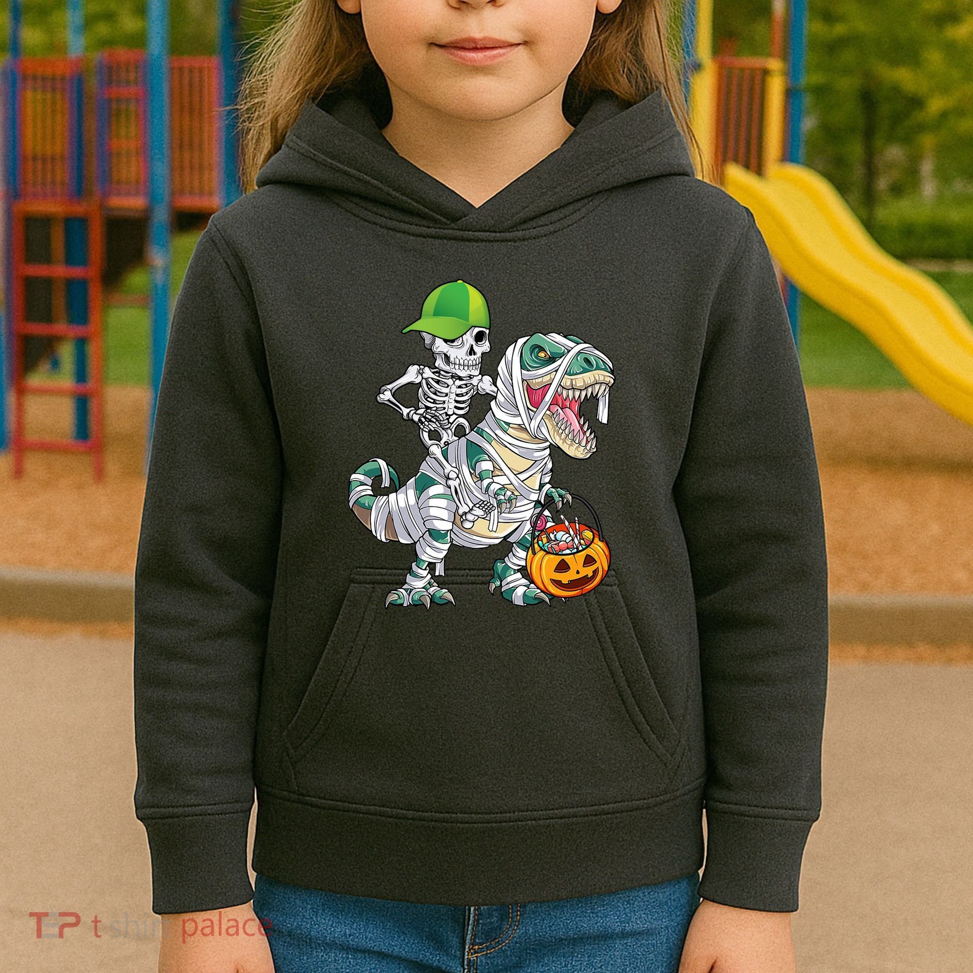 Cool Skeleton Dinosaur Halloween Trick Or Treat Kids Hoodie