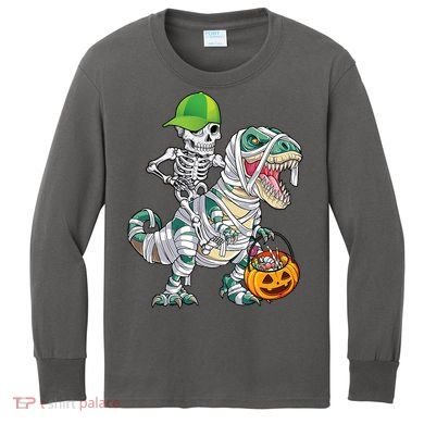 Cool Skeleton Dinosaur Halloween Trick Or Treat Kids Long Sleeve Shirt