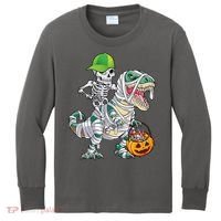 Cool Skeleton Dinosaur Halloween Trick Or Treat Kids Long Sleeve Shirt thumb 0