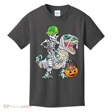 Cool Skeleton Dinosaur Halloween Trick Or Treat Kids T-Shirt