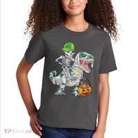 Cool Skeleton Dinosaur Halloween Trick Or Treat Kids T-Shirt thumb 2