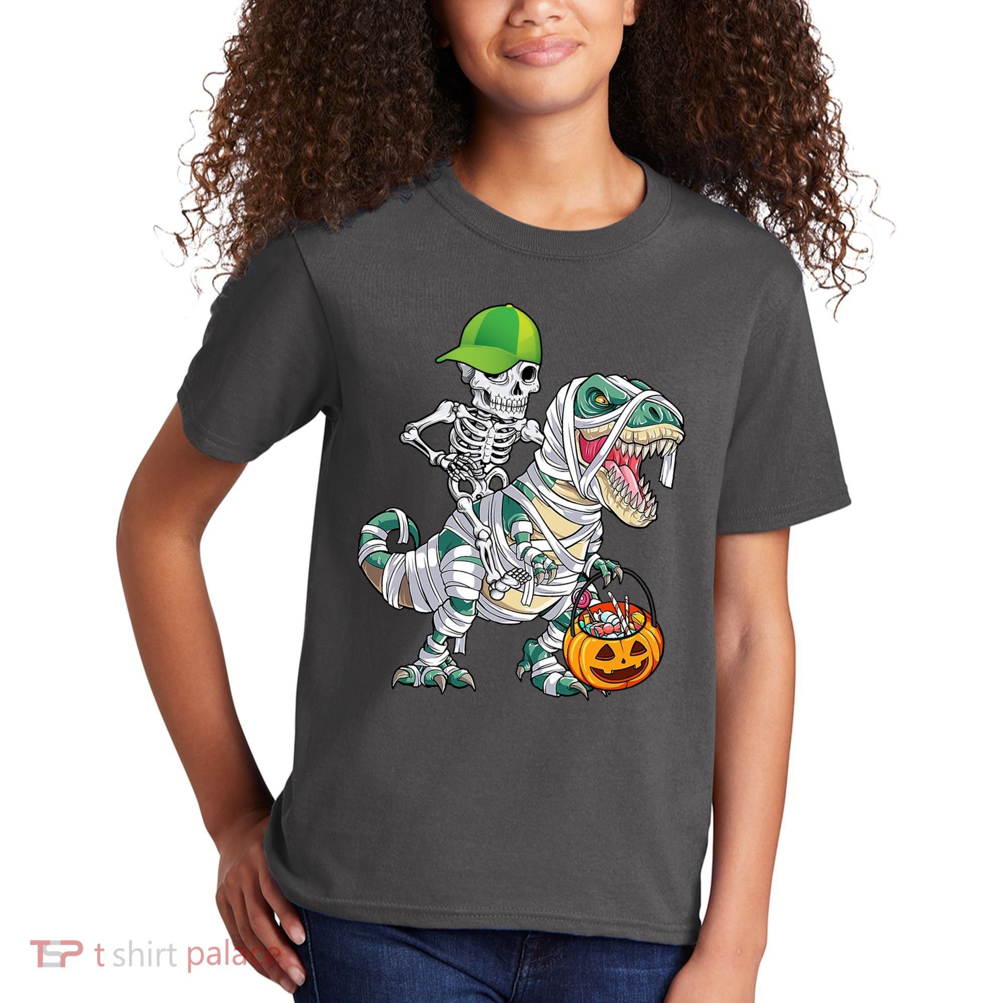Cool Skeleton Dinosaur Halloween Trick Or Treat Kids T-Shirt