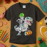 Cool Skeleton Dinosaur Halloween Trick Or Treat Kids T-Shirt thumb 3