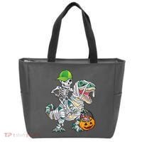 Cool Skeleton Dinosaur Halloween Trick Or Treat Tote Bag thumb 0