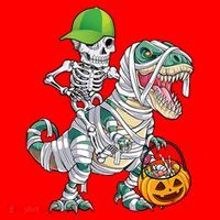 Cool Skeleton Dinosaur Halloween Trick Or Treat Santa Hat thumb 1