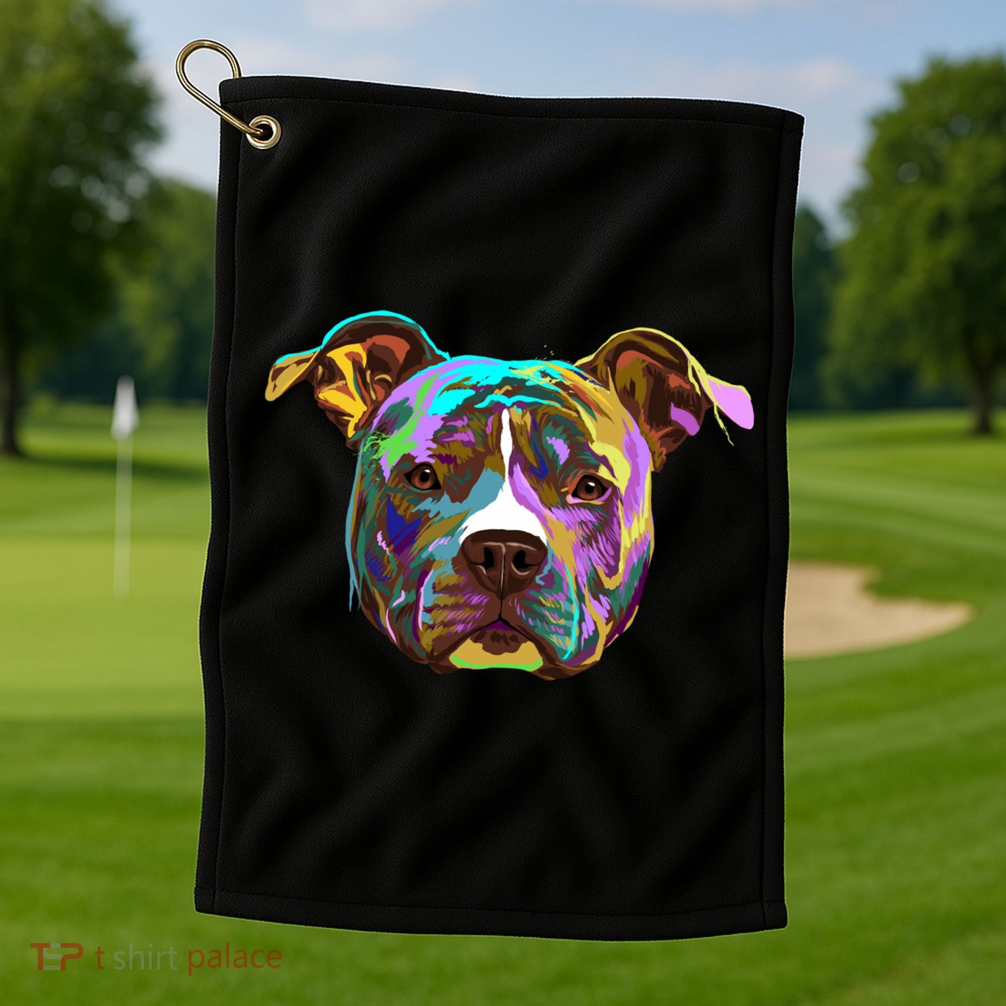 Colourful Splash Dog American Staffordshire Terrier Gift Golf Towel