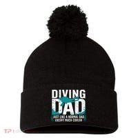 Cool Scuba Diving For Dad Men Ocean Scuba Diver Instructor Pom Pom 12in Knit Beanie thumb 0