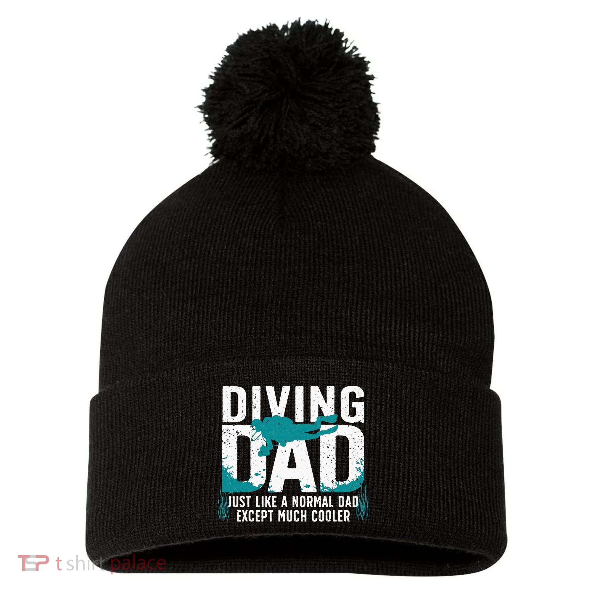 Cool Scuba Diving For Dad Men Ocean Scuba Diver Instructor Pom Pom 12in Knit Beanie