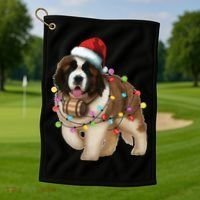 Christmas Santa Dog St Bernard Saint Xmas Dog Lover Gift Golf Towel thumb 1