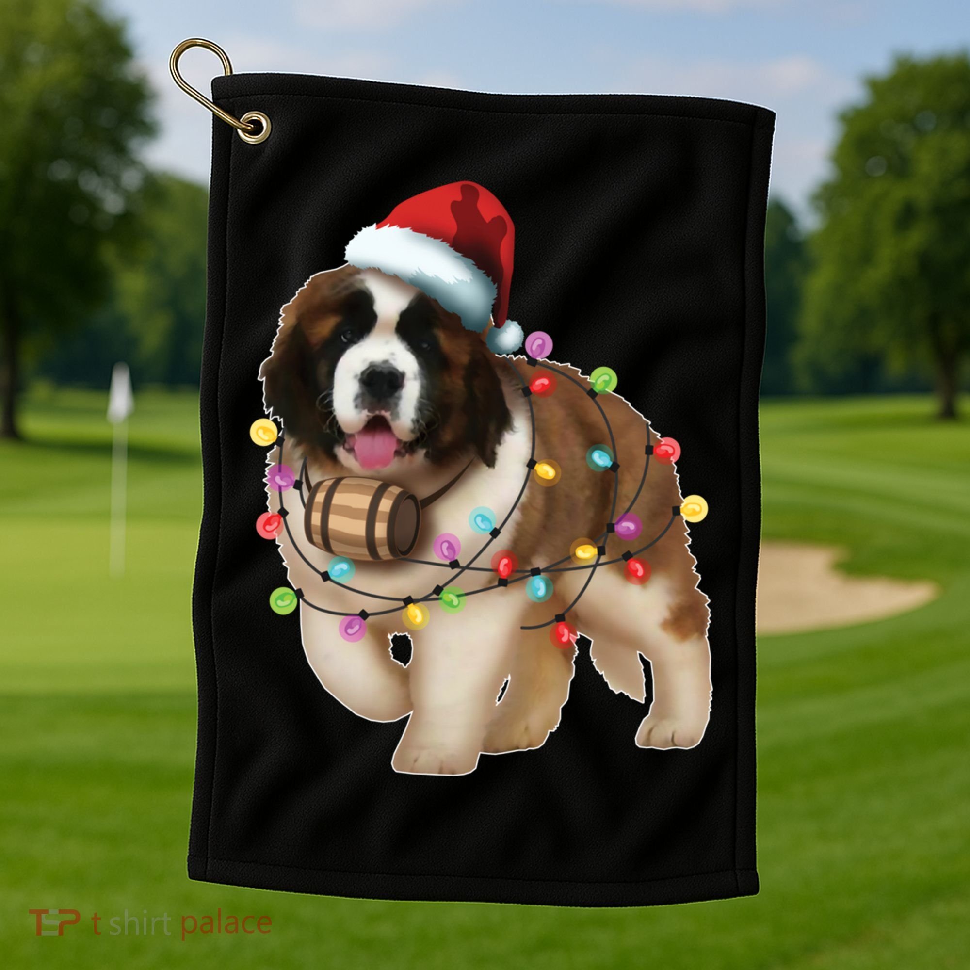Christmas Santa Dog St Bernard Saint Xmas Dog Lover Gift Golf Towel