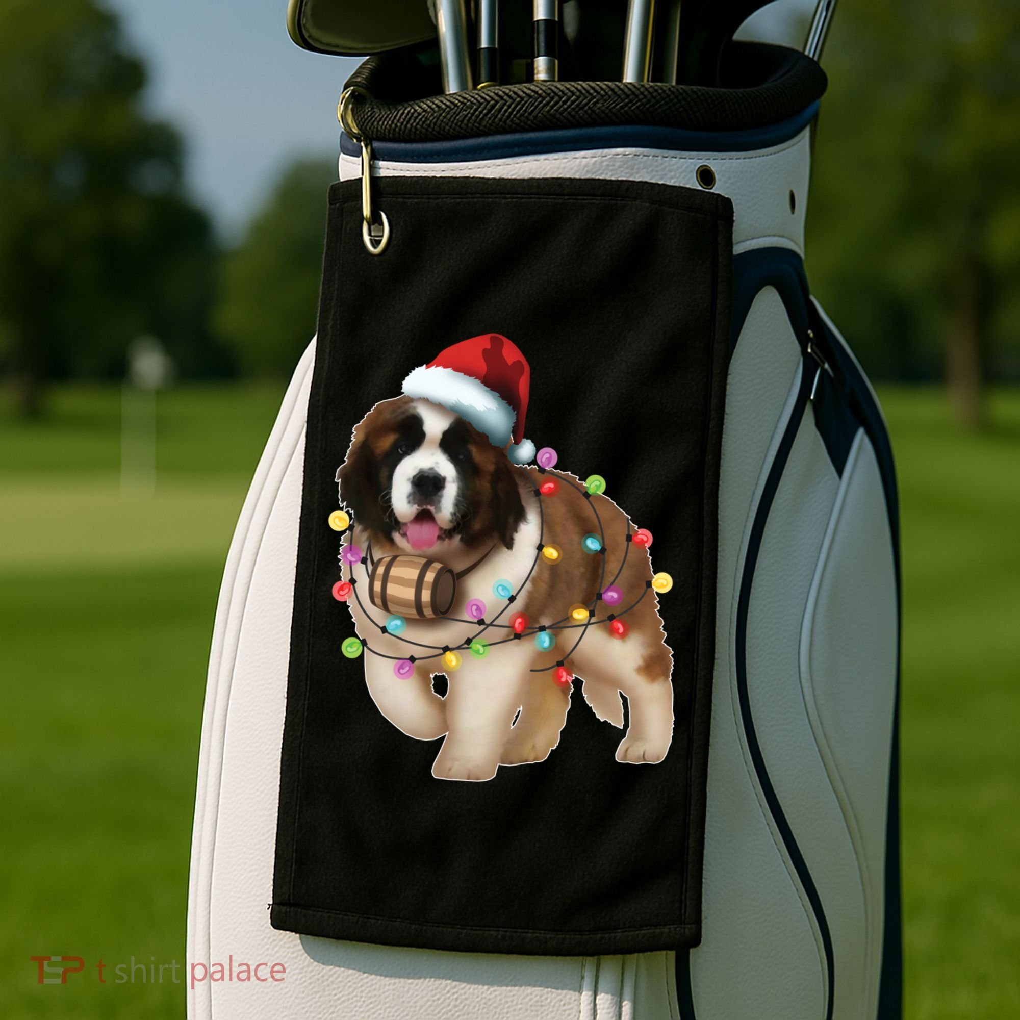 Christmas Santa Dog St Bernard Saint Xmas Dog Lover Gift Golf Towel