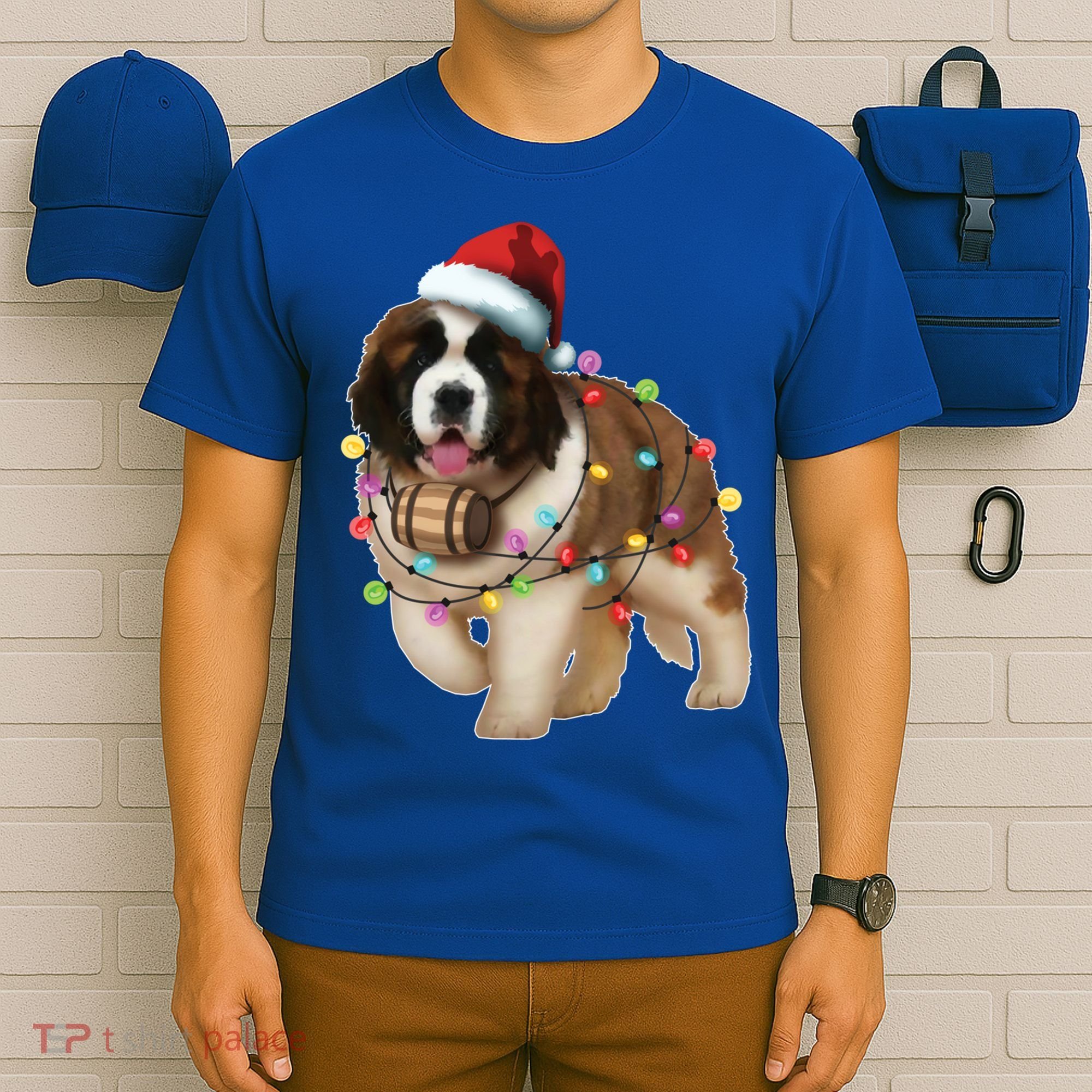 Christmas Santa Dog St Bernard Saint Xmas Dog Lover Gift T-Shirt