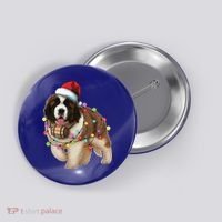 Christmas Santa Dog St Bernard Saint Xmas Dog Lover Gift Button thumb 0