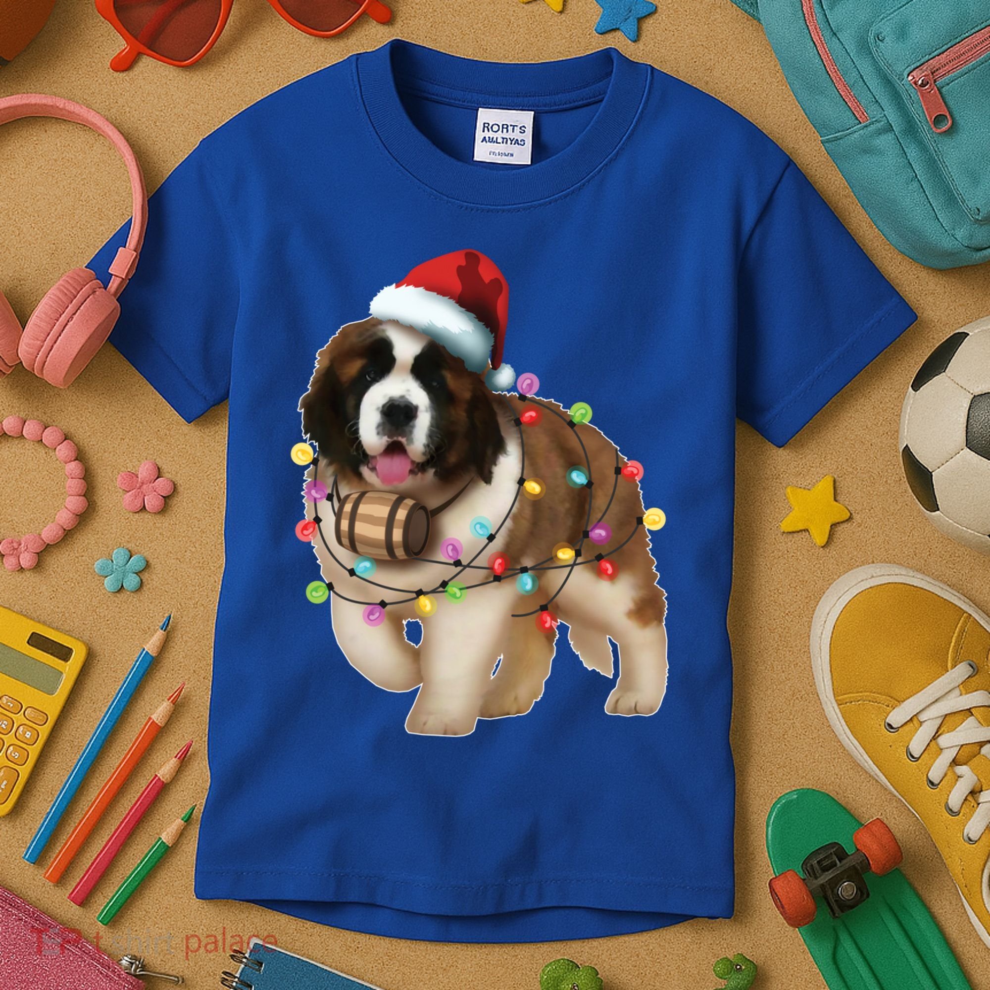 Christmas Santa Dog St Bernard Saint Xmas Dog Lover Gift Kids T-Shirt