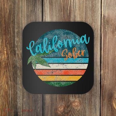 California Sober Distressed Graphic With Vintage Sunset Coaster