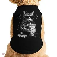Cool Cat Sipping Drink With Sunglasses Graphic Doggie Tank thumb 0