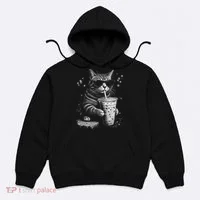 Cool Cat Sipping Drink With Sunglasses Graphic Hoodie thumb 0