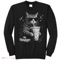 Cool Cat Sipping Drink With Sunglasses Graphic Sweatshirt thumb 0