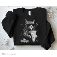 Cool Cat Sipping Drink With Sunglasses Graphic Sweatshirt thumb 2